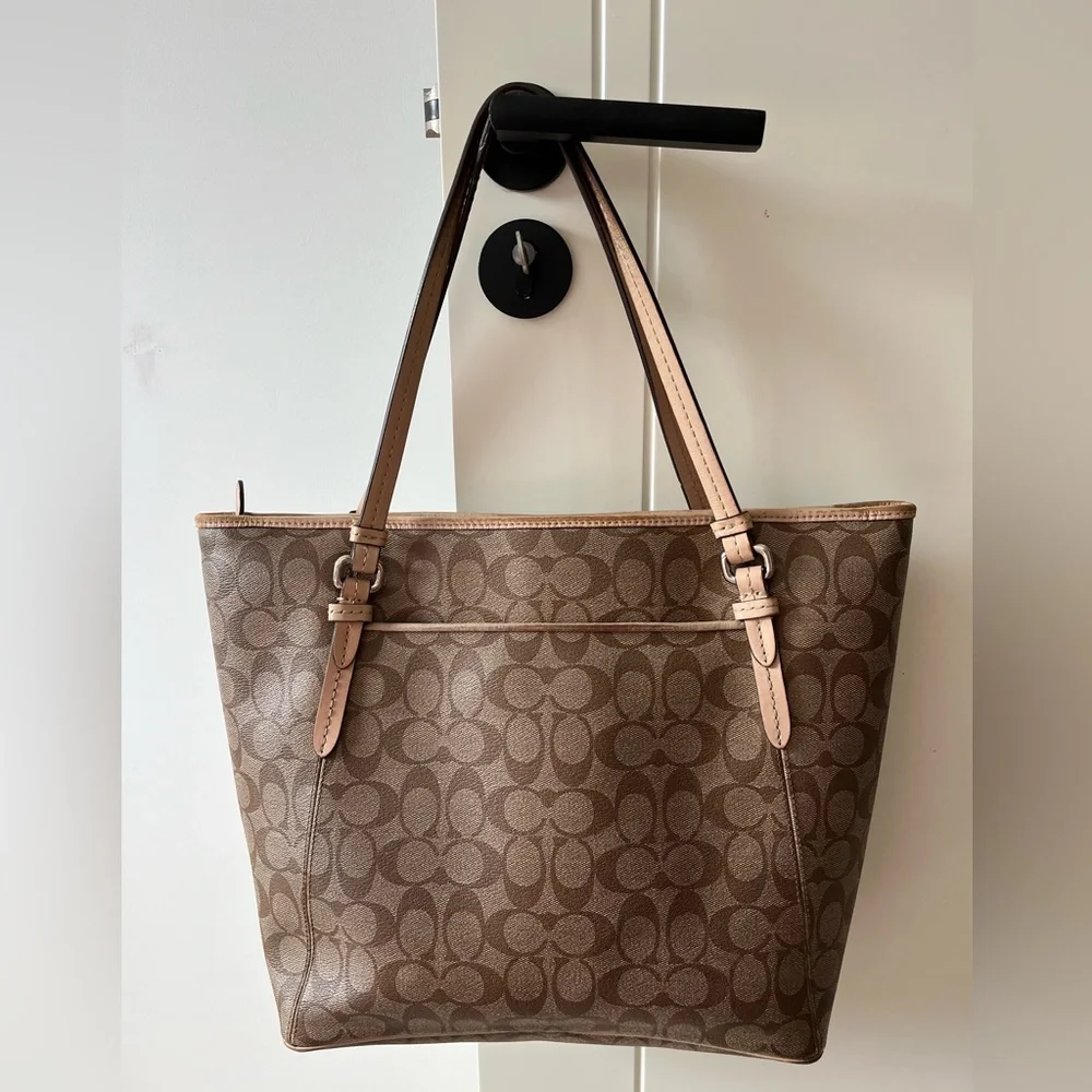 Coach large signature canvas city tote bag - genuine leather- with handle flaws - Picture 2 of 8